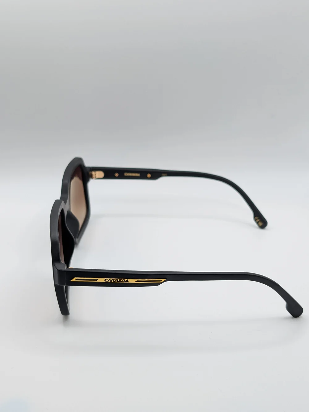Carrera Matte Black Square Sunglasses Gold Accent Brown Gradient NWT